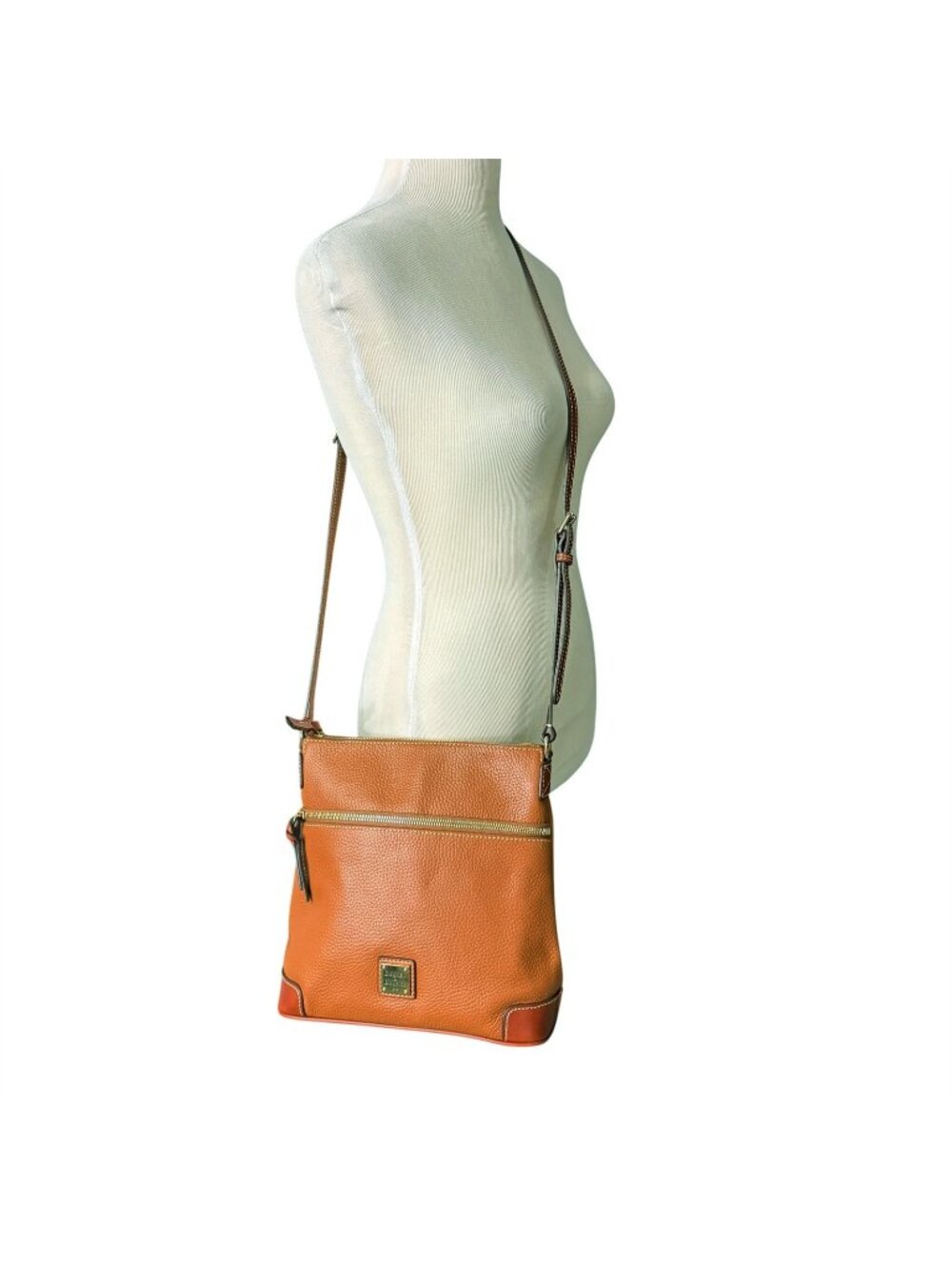 Dooney & Bourke Crossbody Purse Bag Caramel Brown Pebbled Leather with Dust Bag